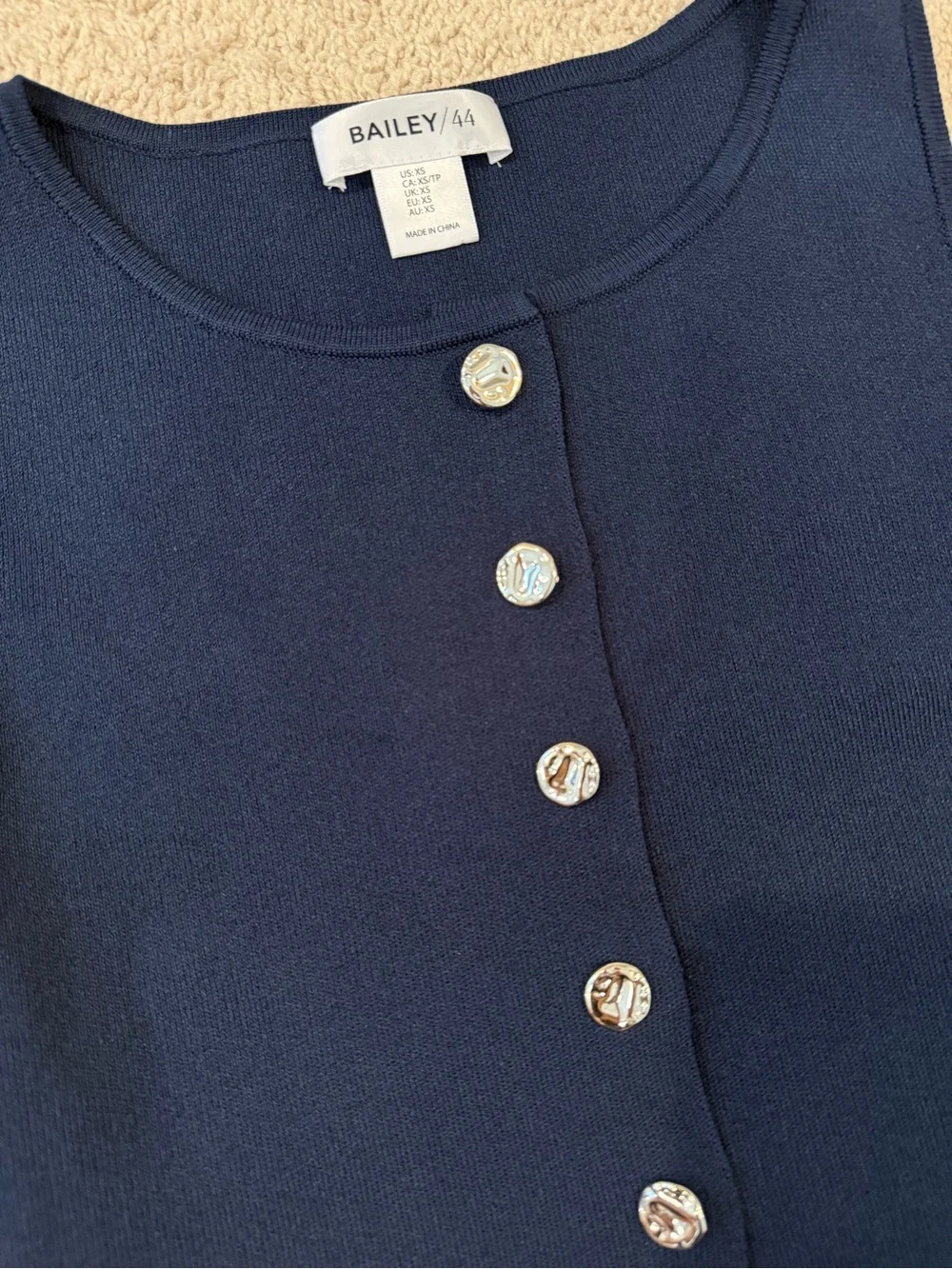 Bailey 44 Navy Sleeveless Button-Front Knit Top - Picture 2 of 7